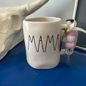 Rae Dunn White Mama Mug with Pom Pom Keychain with Heart